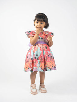 Lil Glam - Printed Back Bow Knee Length Frock