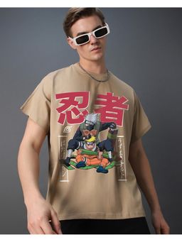 Bewakoof - Naruto Men's Ginger Root Brown Kakashi Graphic Printed Square Fit Vest