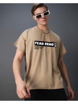 Bewakoof - Men's Ginger Root Brown Fear Zero Typography Square Fit Vest