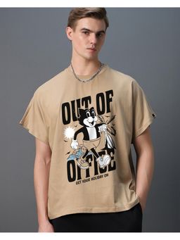 Bewakoof - Men's Ginger Root Brown Out Of Office Graphic Printed Square Fit Vest