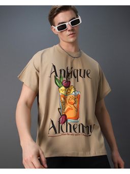 Bewakoof - Men's Ginger Root Brown Antique alchemy Graphic Printed Square Fit Vest