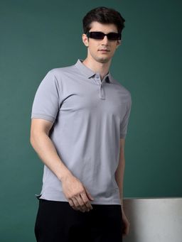 CRIMSOUNE CLUB - Men Purple Viscose Blend Solid Relaxed Fit Polo T-Shirt