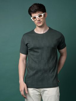 CRIMSOUNE CLUB - Men Green Cotton Blend Geometric Relaxed Fit T-Shirt