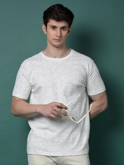 CRIMSOUNE CLUB - Men Grey Cotton Blend Textured Relaxed Fit T-Shirt