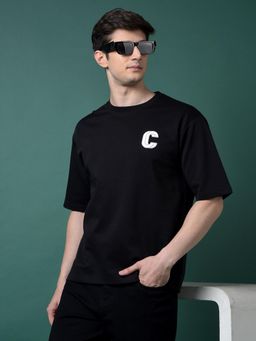 CRIMSOUNE CLUB - Men Black Cotton Blend Solid Relaxed Fit T-Shirt