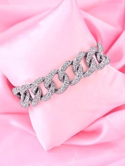 Estele - Rhodium Plated Stylish Cuban Bracelet with Crystals for Women