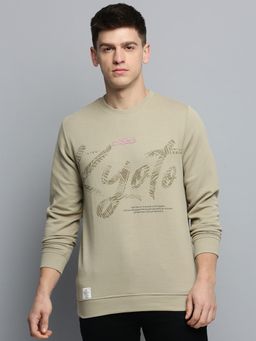 SHOWOFF - Mens Round Neck Solid Beige Pullover Sweatshirt
