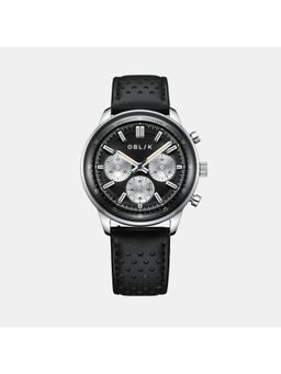 Oblik - Black Leather Analog Watch (Panda Reverso) (M)