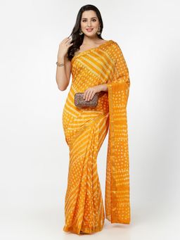 KISHORI - Silk Bandhani and Zari Weaving Saree with Unstitched Blouse - Orange & White