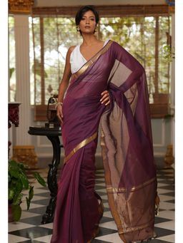 Unnati Silks - Maroon Pure Handloom Mangalagiri Cotton Saree with Unstitched Blouse