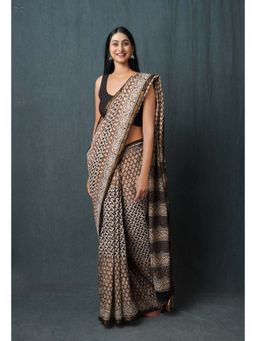 Unnati Silks - Grey Pure Traditional Bagru Printed Pashmina Chanderi Sico Saree with Unstitched Blouse