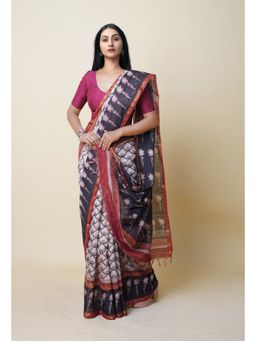 Unnati Silks - Beige Pure Bagru Printed Pashmina Chanderi Sico Saree with Unstitched Blouse