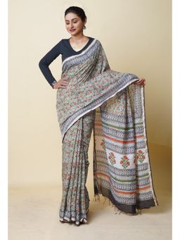 Unnati Silks - Green Pure Bagru Printed Pashmina Chanderi Sico Saree with Unstitched Blouse