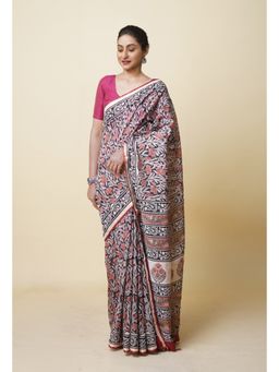 Unnati Silks - Black Pure Bagru Printed Pashmina Chanderi Sico Saree with Unstitched Blouse