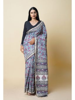 Unnati Silks - Black Pure Bagru Printed Pashmina Chanderi Sico Saree with Unstitched Blouse