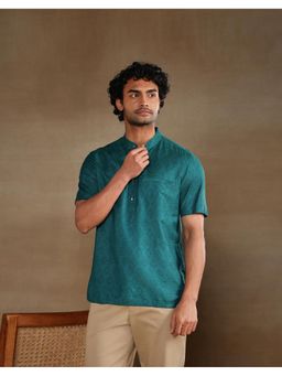 Fabindia - Teal Viscose Geometric Shirt