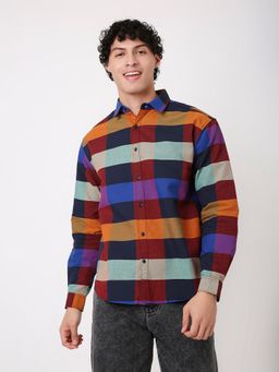 BLNK - Navy Blue Linen Blend Checks Shirt