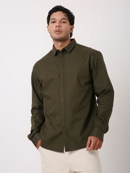 BLNK - Olive Cotton Solid Shirt