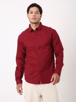 BLNK - Maroon Cotton Solid Shirt