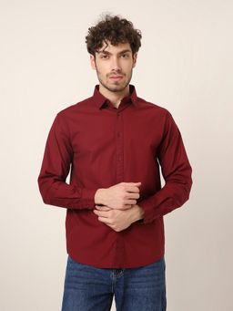 BLNK - Maroon Cotton Solid Shirt