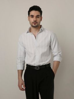 BLNK - Grey Cotton Stripes Shirt