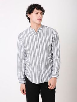 BLNK - Grey Linen Blend Stripes Shirt