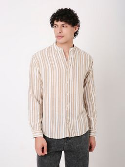 BLNK - Beige Linen Blend Stripes Shirt
