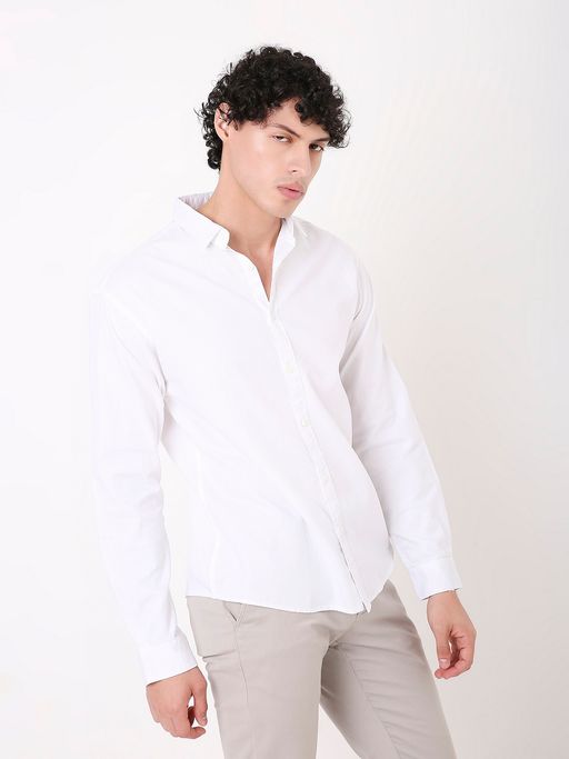 BLNK White Cotton Solid Shirt