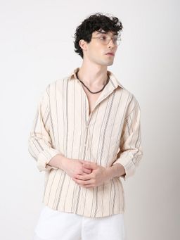 BLNK - Cream Polyester Stripes Shirt