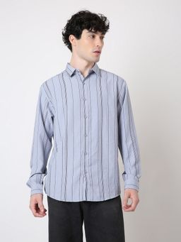 BLNK - Grey Polyester Stripes Shirt