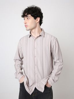BLNK - Khaki Polyester Stripes Shirt