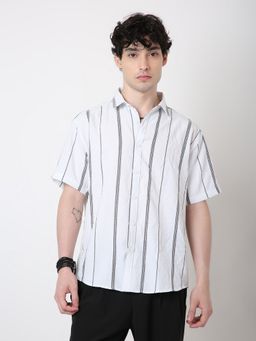 BLNK - White Polyester Stripes Shirt