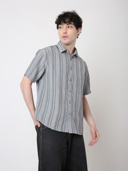 BLNK - Grey Polyester Stripes Shirt