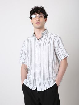 BLNK - White Polyester Stripes Shirt
