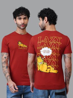 Free Authority - Maroon Official Garfield Lazy Printed Pure Regular Fit T-Shirt