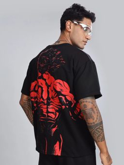 XTREMEX - Black Round Neck Beast Oversized Half Sleeves Printed T-Shirt