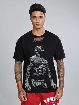 XTREMEX - Black Round Neck Fight Club Oversized Half Sleeves Printed T-Shirt