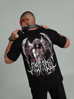 XTREMEX - Black Round Neck Sacrifice Oversized Half Sleeves Printed T-Shirt