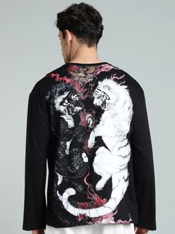 XTREMEX - Black Round Neck Warclaws Oversized Full Sleeves Printed T-Shirt