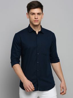 SHOWOFFFF - Mens Spread Collar Solid Navy Blue Classic Shirt