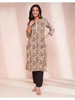 Fabindia - Beige Cotton Kalamkari Printed Long Kurta