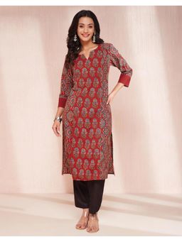Fabindia - Red Cotton Ajrakh Printed Long Kurta