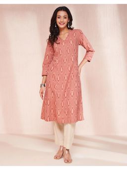 Fabindia - Red Cotton Ikat Woven Long Kurta