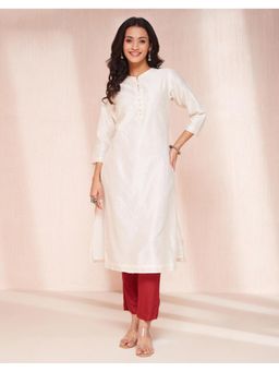 Fabindia - White Cotton Silk Calf Length Long Kurta
