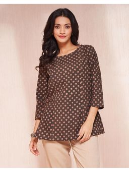 Fabindia - Brown Cotton Dabu Printed Short Kurti