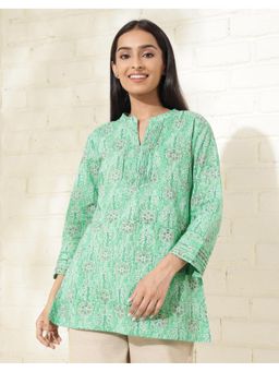 Fabindia - Green Cotton Hand Block Printed Short Kurti