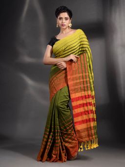Arhi - Green Pure Cotton Handwoven Saree with Unstitched Blouse