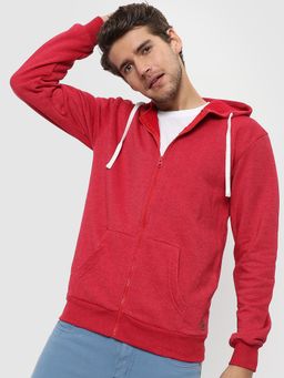 Campus Sutra - Zipper Solid Sleeve Hooded Sweatshirt