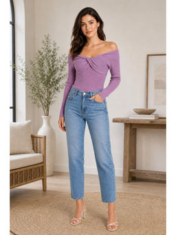 Cider - Rib Knit Twist Off Shoulder Top