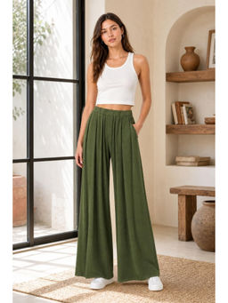 Cider - Solid Elastic Waist Wide Leg Pants
